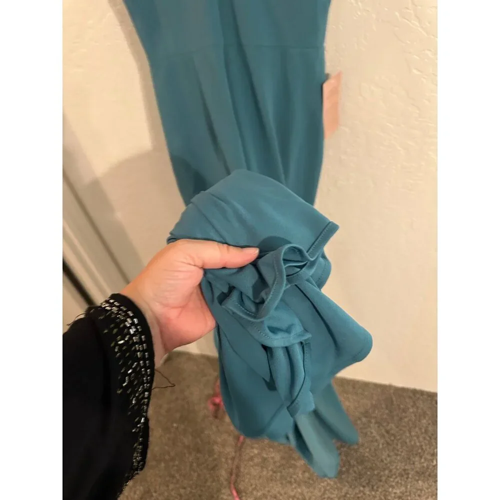 Y NWT BHLDN Turquoise Jones V Neck Structured Mermaid Style formal Maxi Gown - Picture 12 of 13